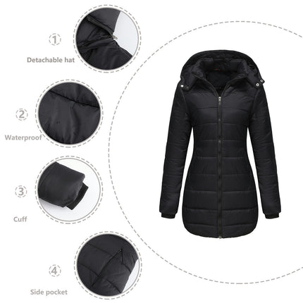 Women Puffer Jacket Winter Warm Quilted Hooded Coat with Pockets