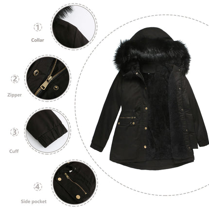 Women's Winter Coat Warm Fleece Lined Thicken Parka Jacket with Hood