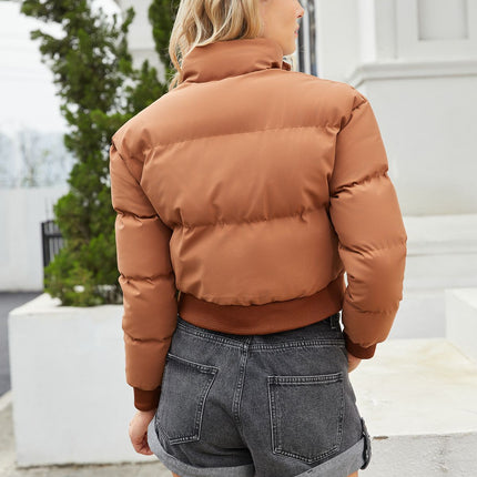 Women's Cropped Puffer Jacket Quilted Coat Baggy Puffer Short Down Outerwear with Pockets