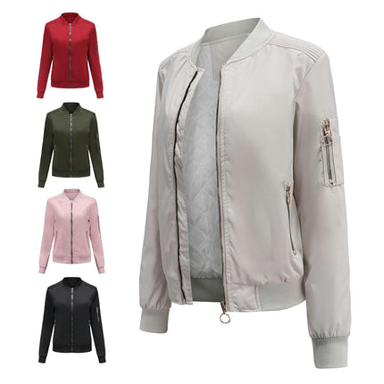 Women's Jacket Lightweight Bomber Jackets Pockets Windbreaker Zip-up Casual Outwear