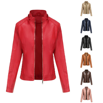 Women's Faux Leather Jacket Motorcycle Coat with Removable Hood-A1