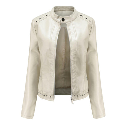 Women's Faux Leather Long Sleeve Jackets Moto Outwear Slim Coats