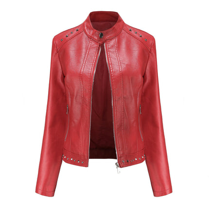 Women's Faux Leather Long Sleeve Jackets Moto Outwear Slim Coats