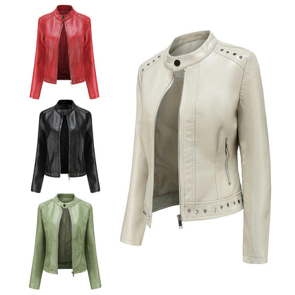 Women's Faux Leather Long Sleeve Jackets Moto Outwear Slim Coats