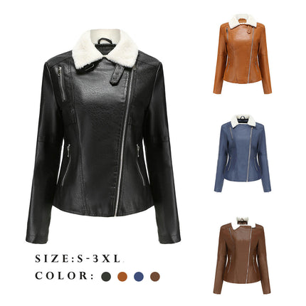 Women's Faux Leather Sherpa Lined Moto Jacket with Pockets