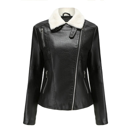 Women's Faux Leather Sherpa Lined Moto Jacket with Pockets