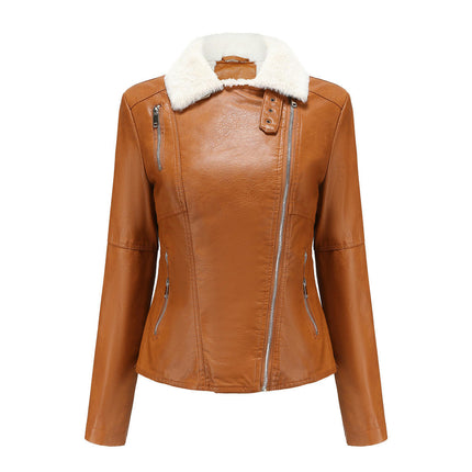 Women's Faux Leather Sherpa Lined Moto Jacket with Pockets