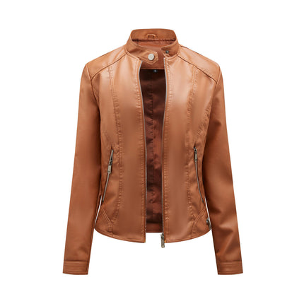 Women's Faux Leather Motocross Racer Jacket Short Coats