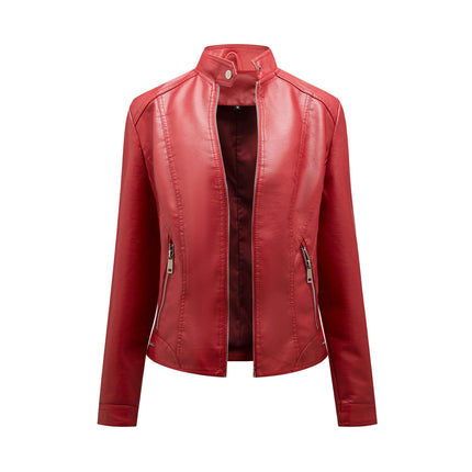 Women's Faux Leather Motocross Racer Jacket Short Coats