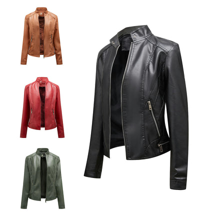 Women's Faux Leather Motocross Racer Jacket Short Coats