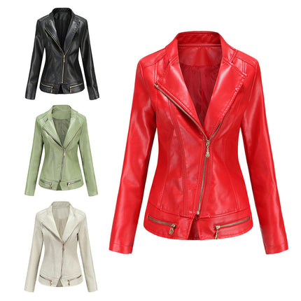 Women's Faux Leather Jacket Casual Long Sleeve Outerwear Short Coats