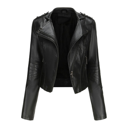 Women's Leather Jacket Zip up Faux Leather Moto Biker Short Coat Jacket