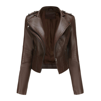 Women's Leather Jacket Zip up Faux Leather Moto Biker Short Coat Jacket