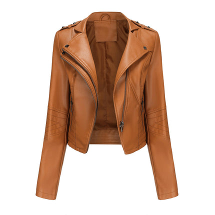 Women's Leather Jacket Zip up Faux Leather Moto Biker Short Coat Jacket