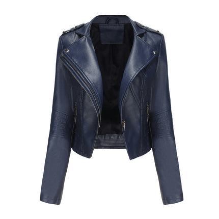 Women's Leather Jacket Zip up Faux Leather Moto Biker Short Coat Jacket