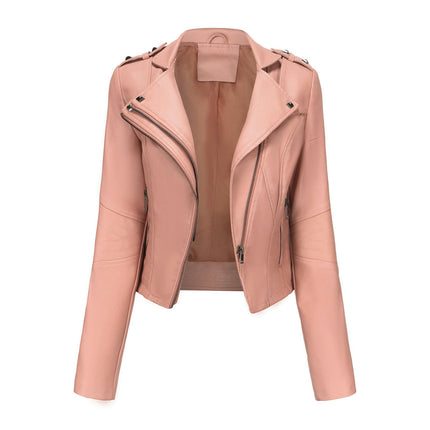 Women's Leather Jacket Zip up Faux Leather Moto Biker Short Coat Jacket