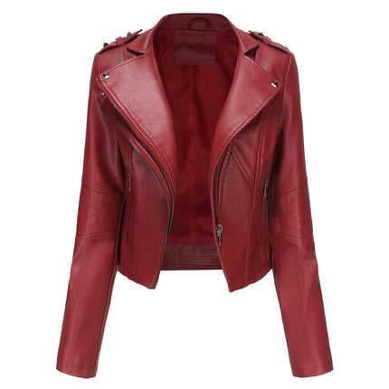 Women's Leather Jacket Zip up Faux Leather Moto Biker Short Coat Jacket