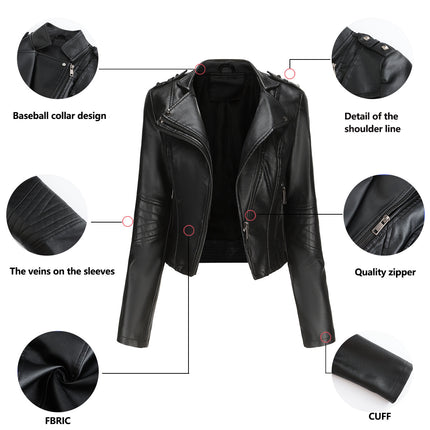 Women's Leather Jacket Zip up Faux Leather Moto Biker Short Coat Jacket