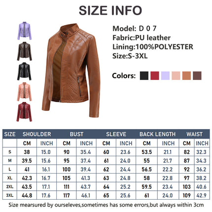 Women's Faux Leather Jacket Front Zip Pockets Moto Coat