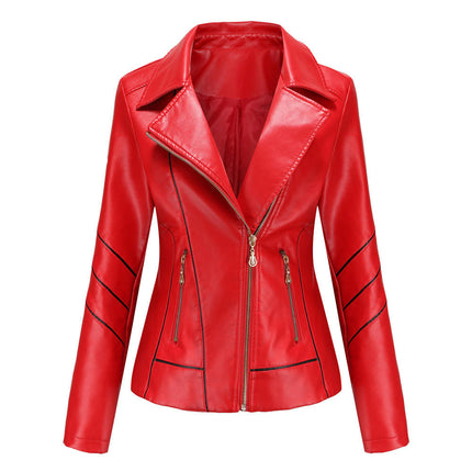 Women's Faux Leather Jackets Zip Up Short PU Moto Biker Outwear Slim Coat