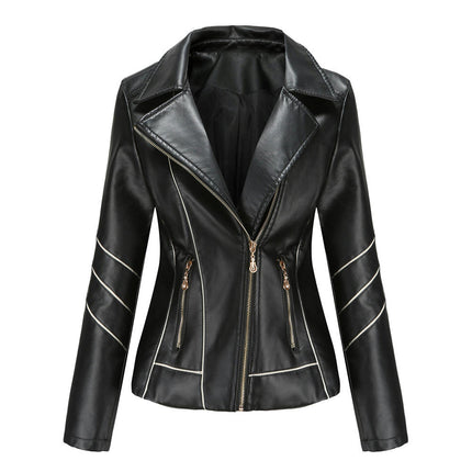 Women's Faux Leather Jackets Zip Up Short PU Moto Biker Outwear Slim Coat