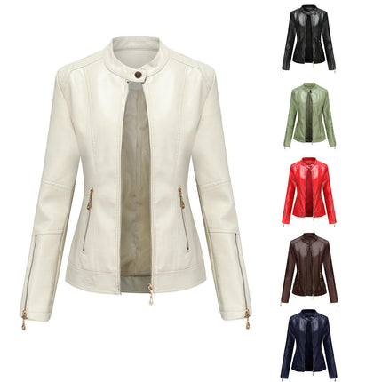 Women's Faux Leather Short Jacket Zip Up Moto Biker Slim Fit Jackets