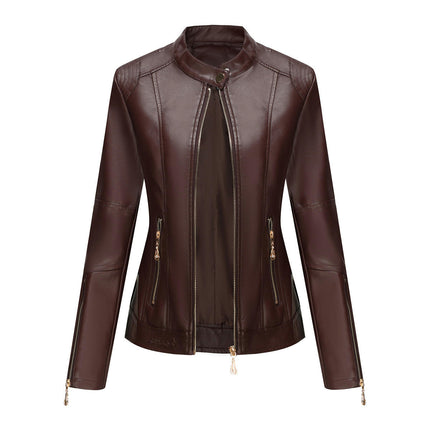 Women's Faux Leather Short Jacket Zip Up Moto Biker Slim Fit Jackets