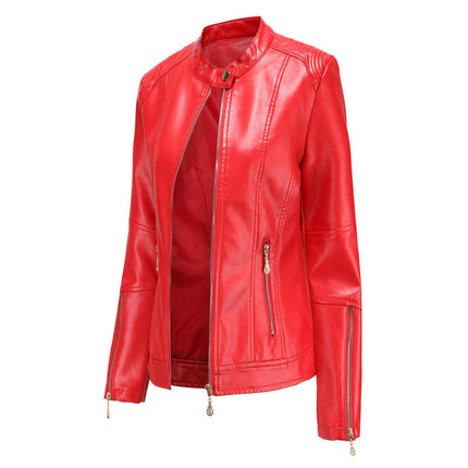 Women's Faux Leather Short Jacket Zip Up Moto Biker Slim Fit Jackets