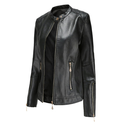 Women's Faux Leather Short Jacket Zip Up Moto Biker Slim Fit Jackets