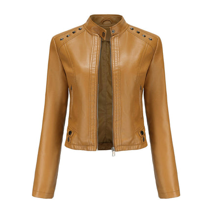 Women's Faux Leather Jacket Slim Fit Moto Short Coat