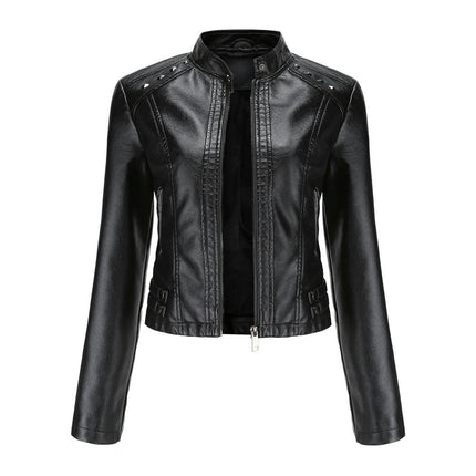 Women's Faux Leather Jacket Slim Fit Moto Short Coat