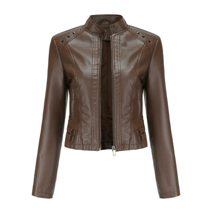 Women's Faux Leather Jacket Slim Fit Moto Short Coat