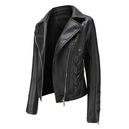 Women's Faux Leather Jacket Zipper PU Slim Biker Short Coat