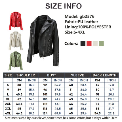 Women's Faux Leather Jacket Zipper PU Slim Biker Short Coat