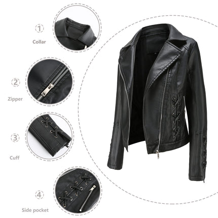 Women's Faux Leather Jacket Zipper PU Slim Biker Short Coat