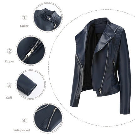 Women's Faux Leather Jacket - Moto Biker Short Coat Casual Jackets