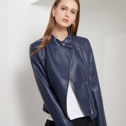 Women's Faux Leather Jacket - Moto Biker Short Coat Casual Jackets