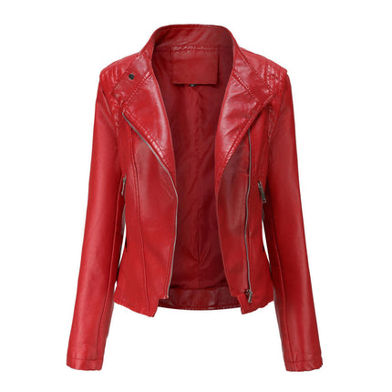 Women's Faux Leather Jacket - Moto Biker Short Coat Casual Jackets