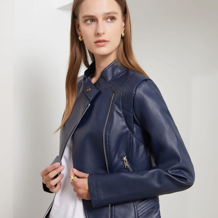 Women's Faux Leather Jacket - Moto Biker Short Coat Casual Jackets