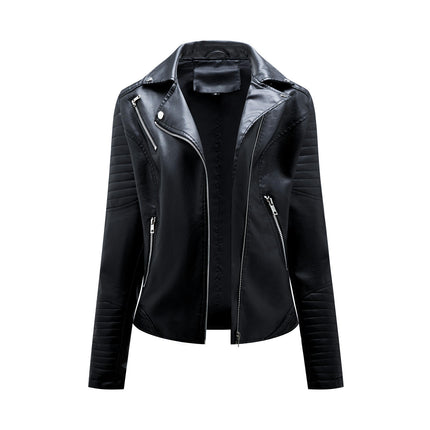 Faux Leather Jacket For Women Crop Short PU Slim Zip Up Moto Biker Jackets