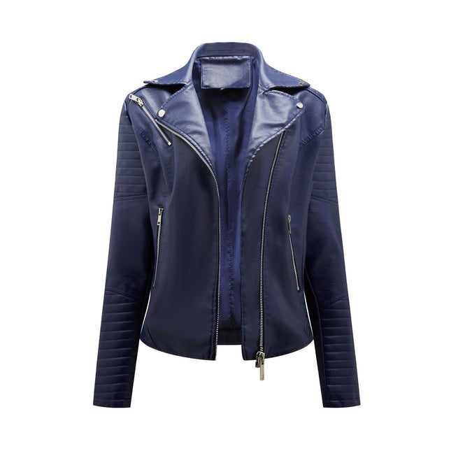 Faux Leather Jacket For Women Crop Short PU Slim Zip Up Moto Biker Jackets