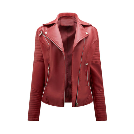 Faux Leather Jacket For Women Crop Short PU Slim Zip Up Moto Biker Jackets