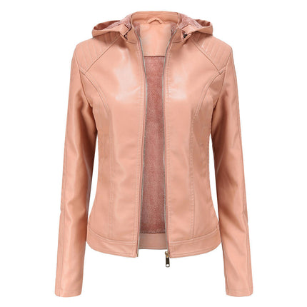 Women's Removable Hooded Faux Leather Jackets Fleece Lined Coat