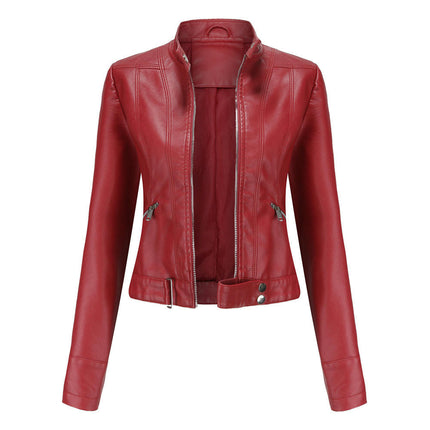 Women's Faux Leather Jacket Moto Biker Jacket Short Slim Coat