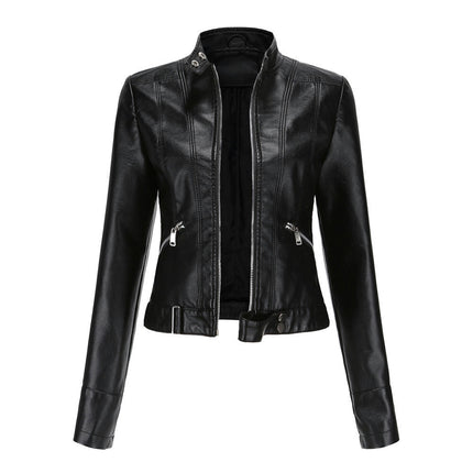 Women's Faux Leather Jacket Moto Biker Jacket Short Slim Coat