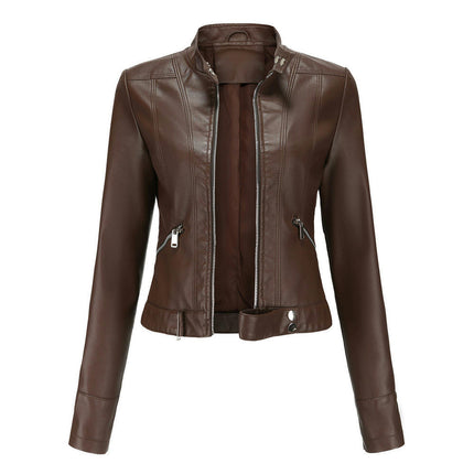 Women's Faux Leather Jacket Moto Biker Jacket Short Slim Coat