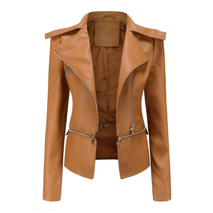 Women's Faux Leather Jacket Slim Fit Motorcycle Biker Jacket Coat