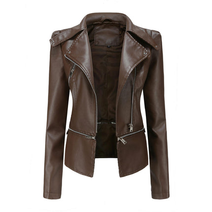 Women's Faux Leather Jacket Slim Fit Motorcycle Biker Jacket Coat