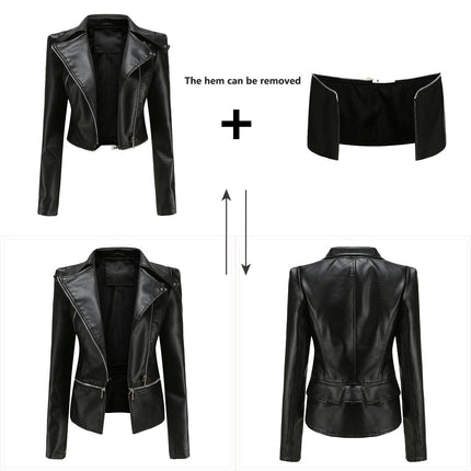 Women's Faux Leather Jacket Slim Fit Motorcycle Biker Jacket Coat