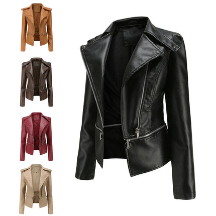 Women's Faux Leather Jacket Slim Fit Motorcycle Biker Jacket Coat